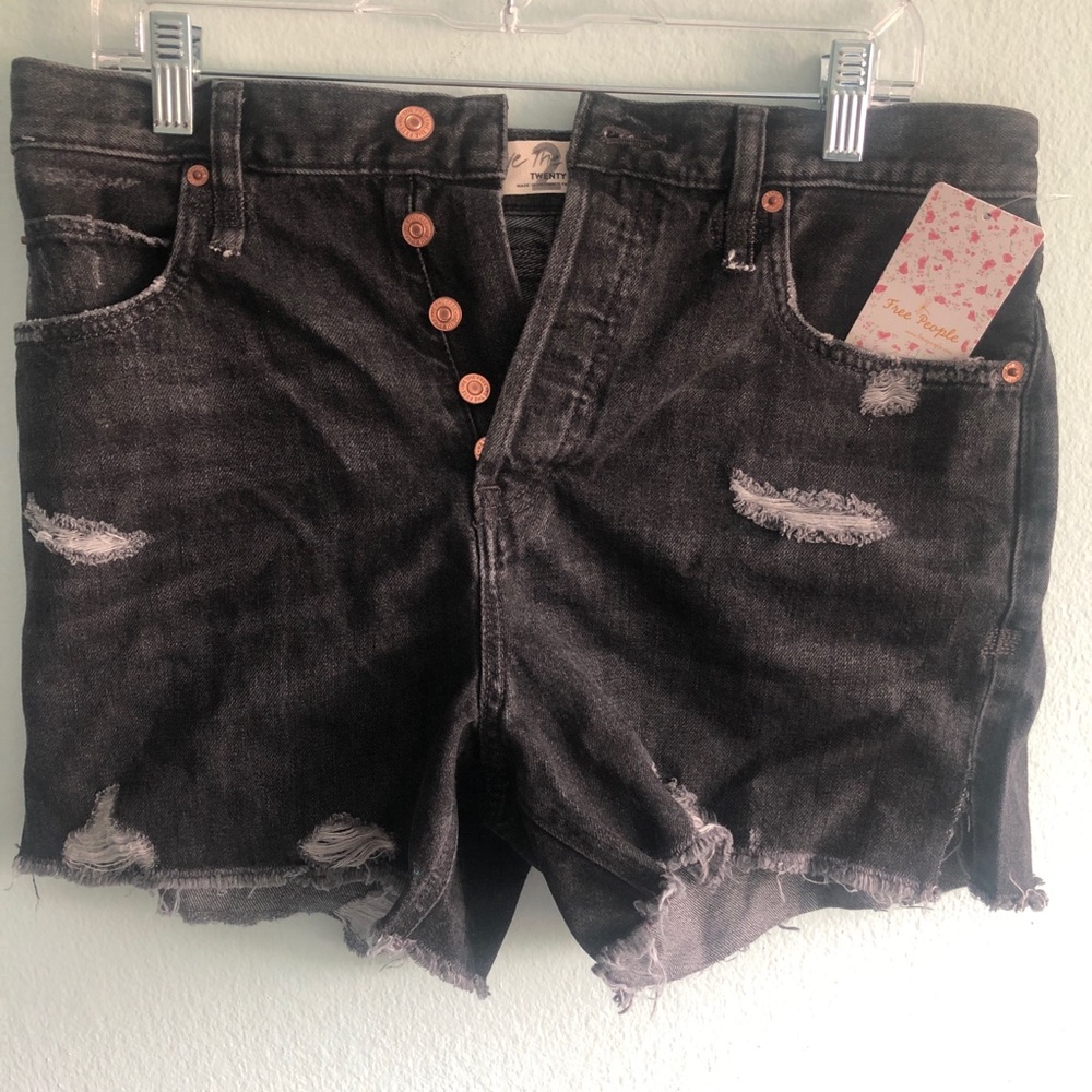 NWT FREE PEOPLE black denim high waisted shorts